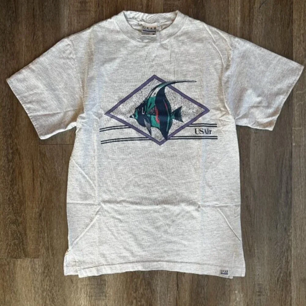 Vintage 90s USAir Moorish Idol Fish T-Shirt - Size Medium